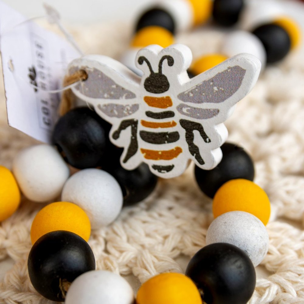 BEE Wood Bead Garland Bumblebee Farmhouse Tiered Tray Decor Summer Garland